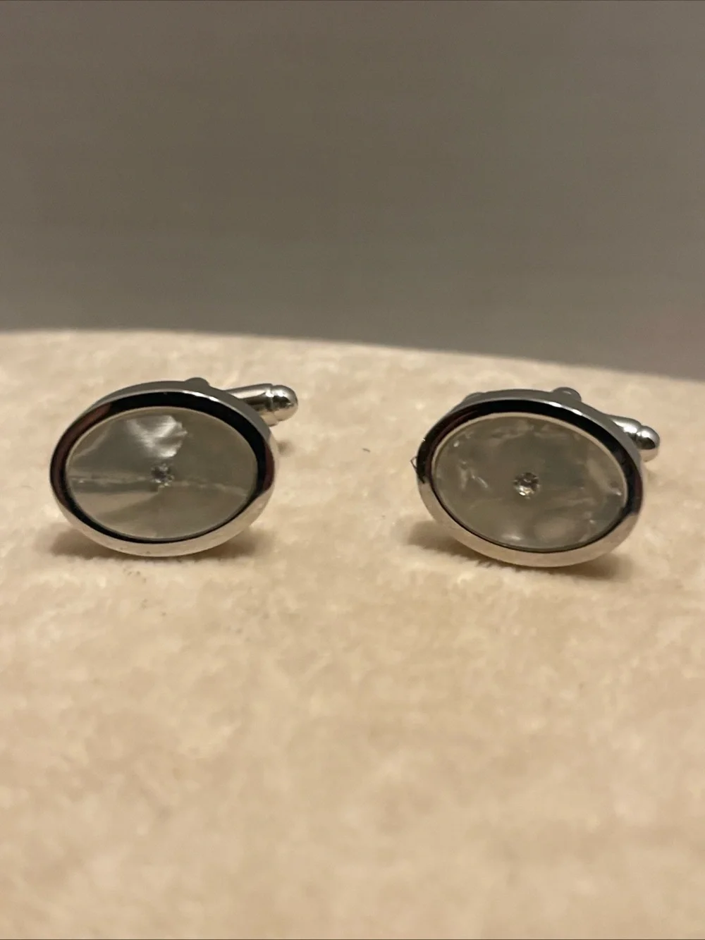 Silver-Tone Oval Mother of Pearl Cufflinks - Men Accessories